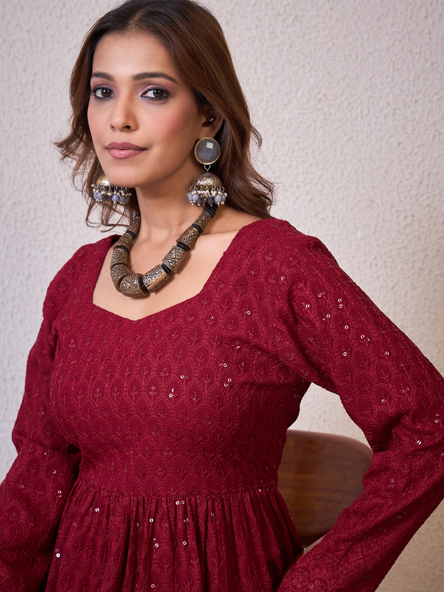 Maroon Chikankari Sweetheart Set