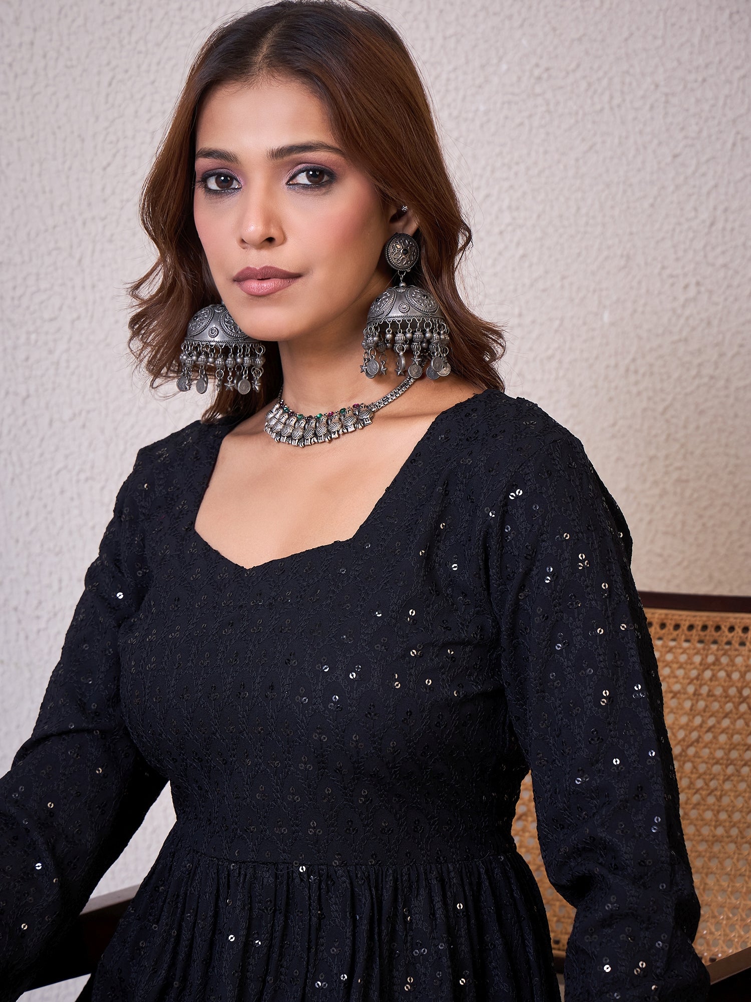 Black Chikankari Sweetheart Set