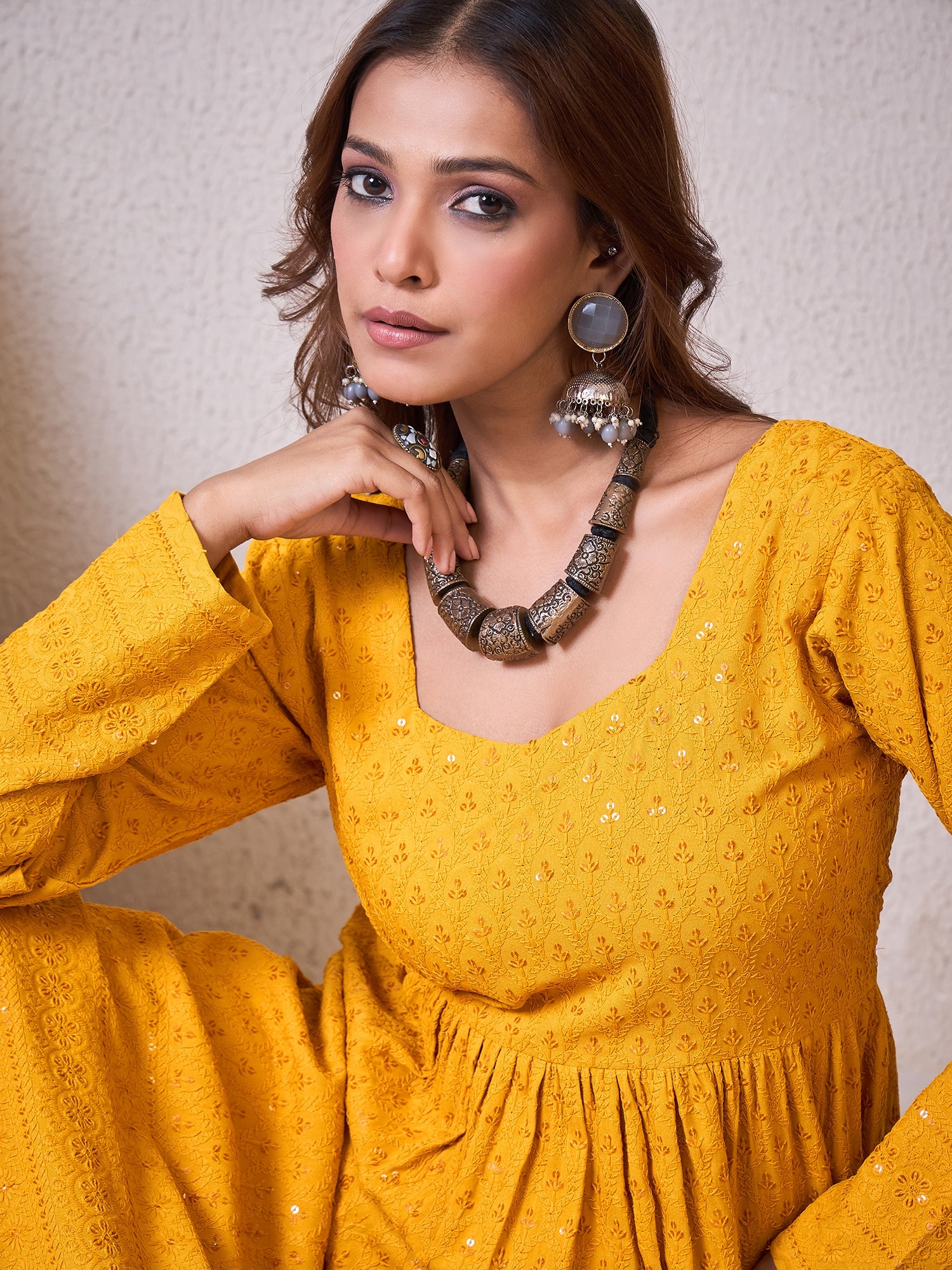 Yellow Chikankari Sweetheart Set
