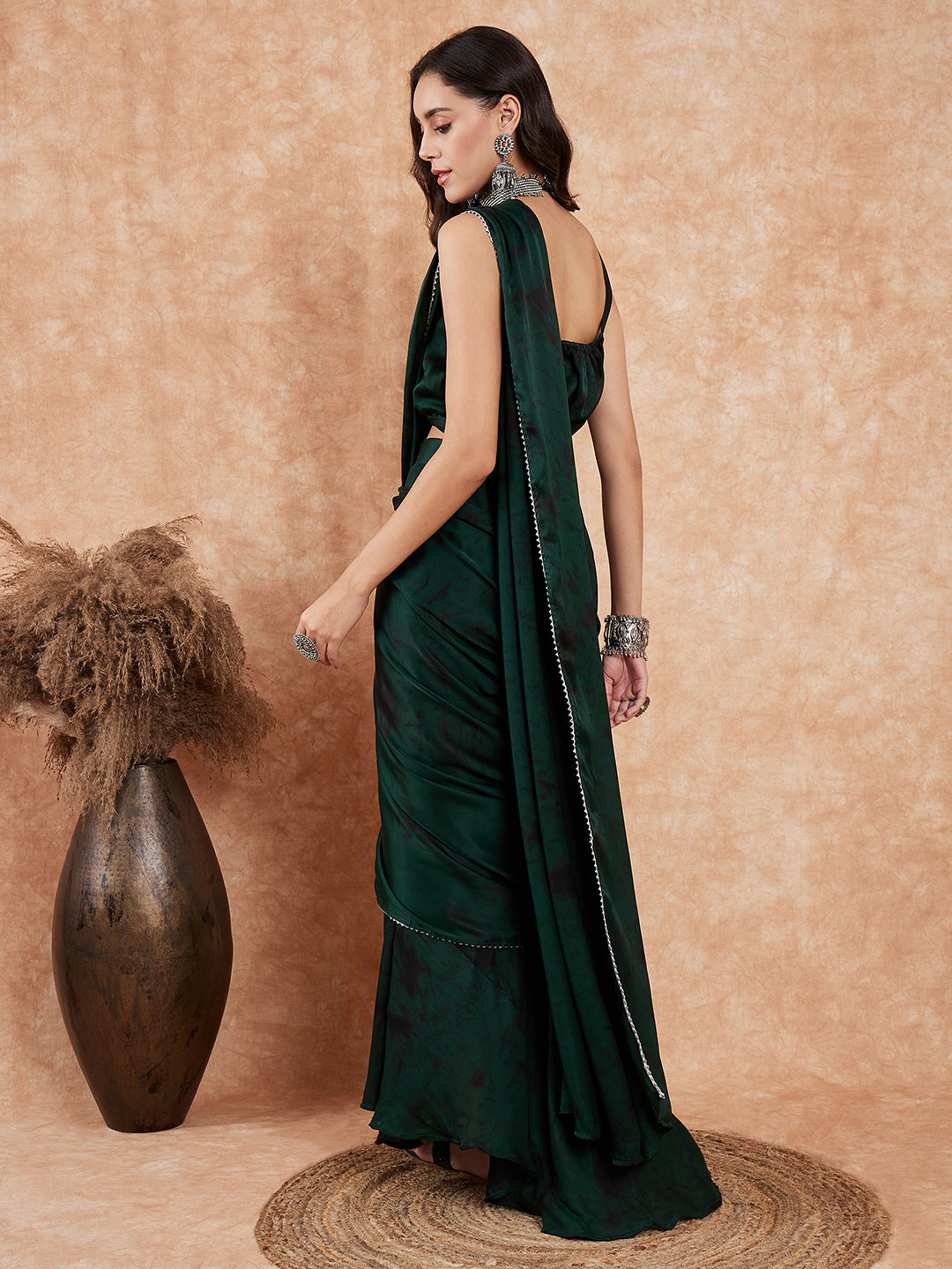 Dark Green Black Gota Skirt Saree - InWeave Dark Green Black Gota Skirt Saree - InWeave