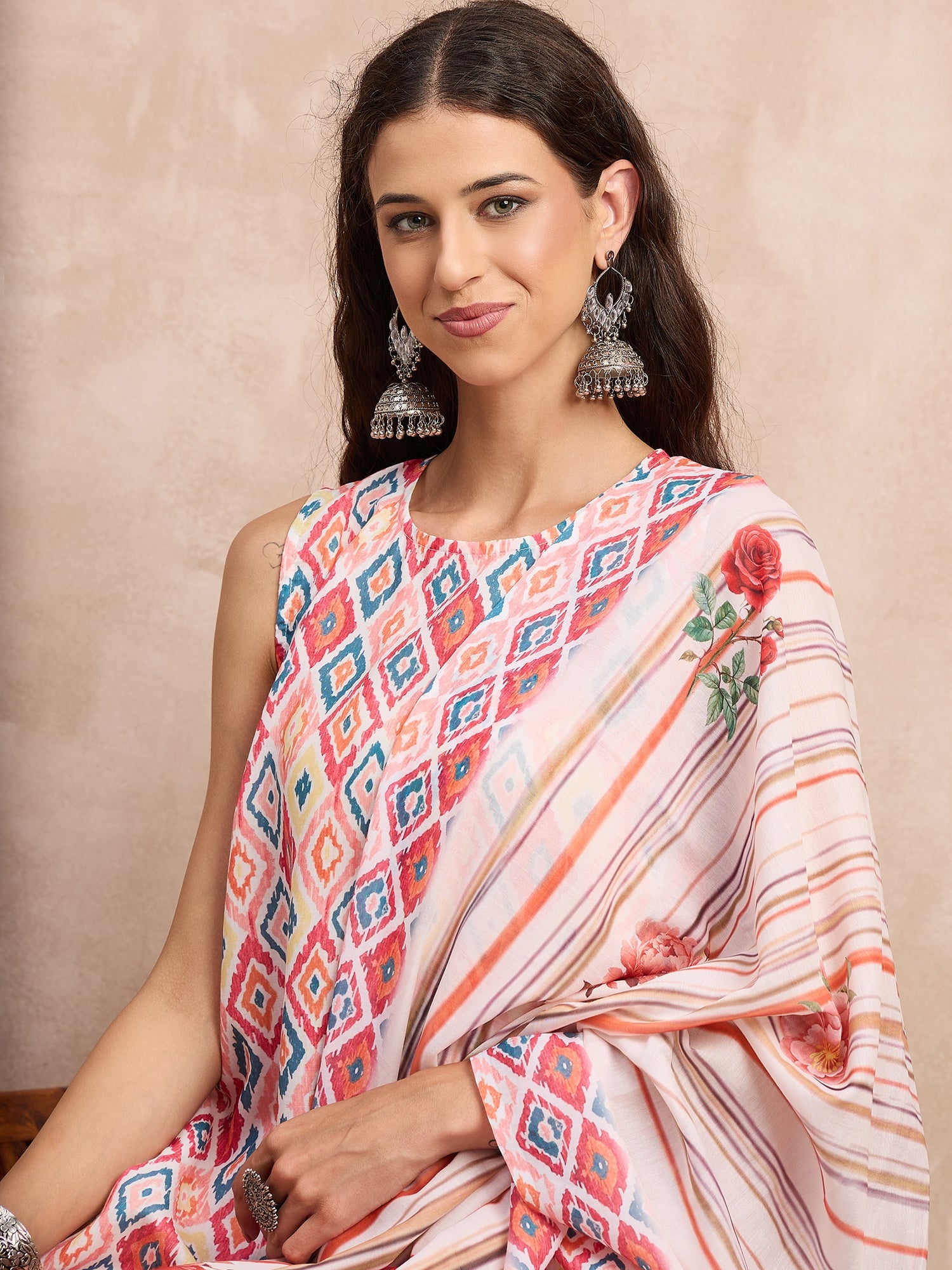Multi Ikkat Print Kurta Set With Dupatta