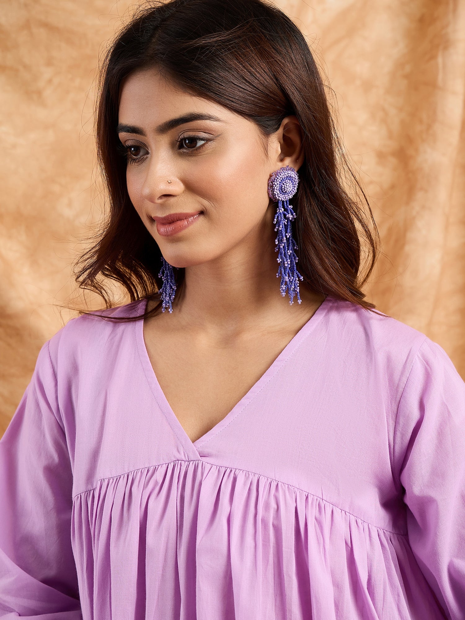 Lavender Pastel V Neck Flared Kurta Set
