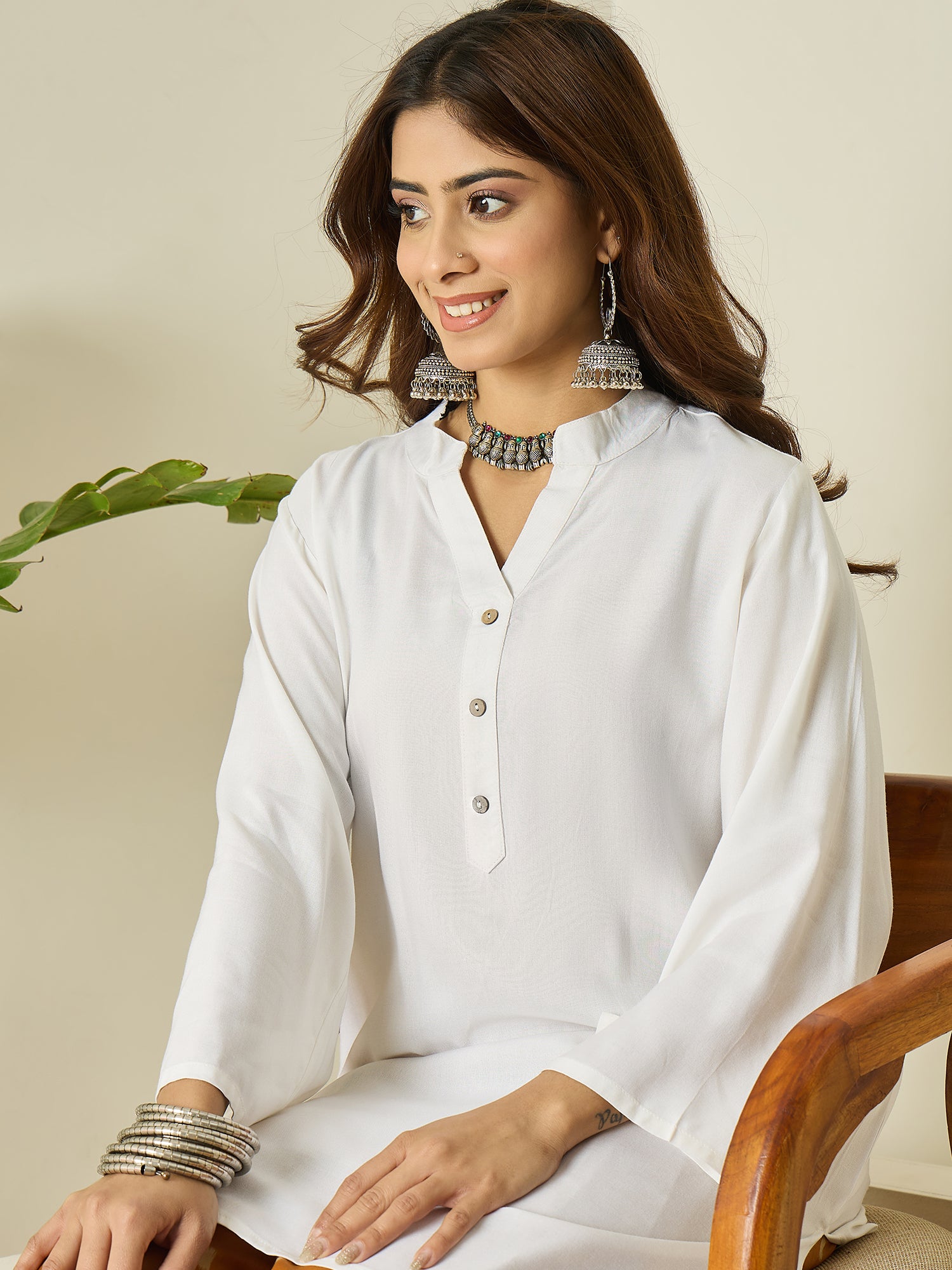 White Kurta Peanut Brown Salwar Set