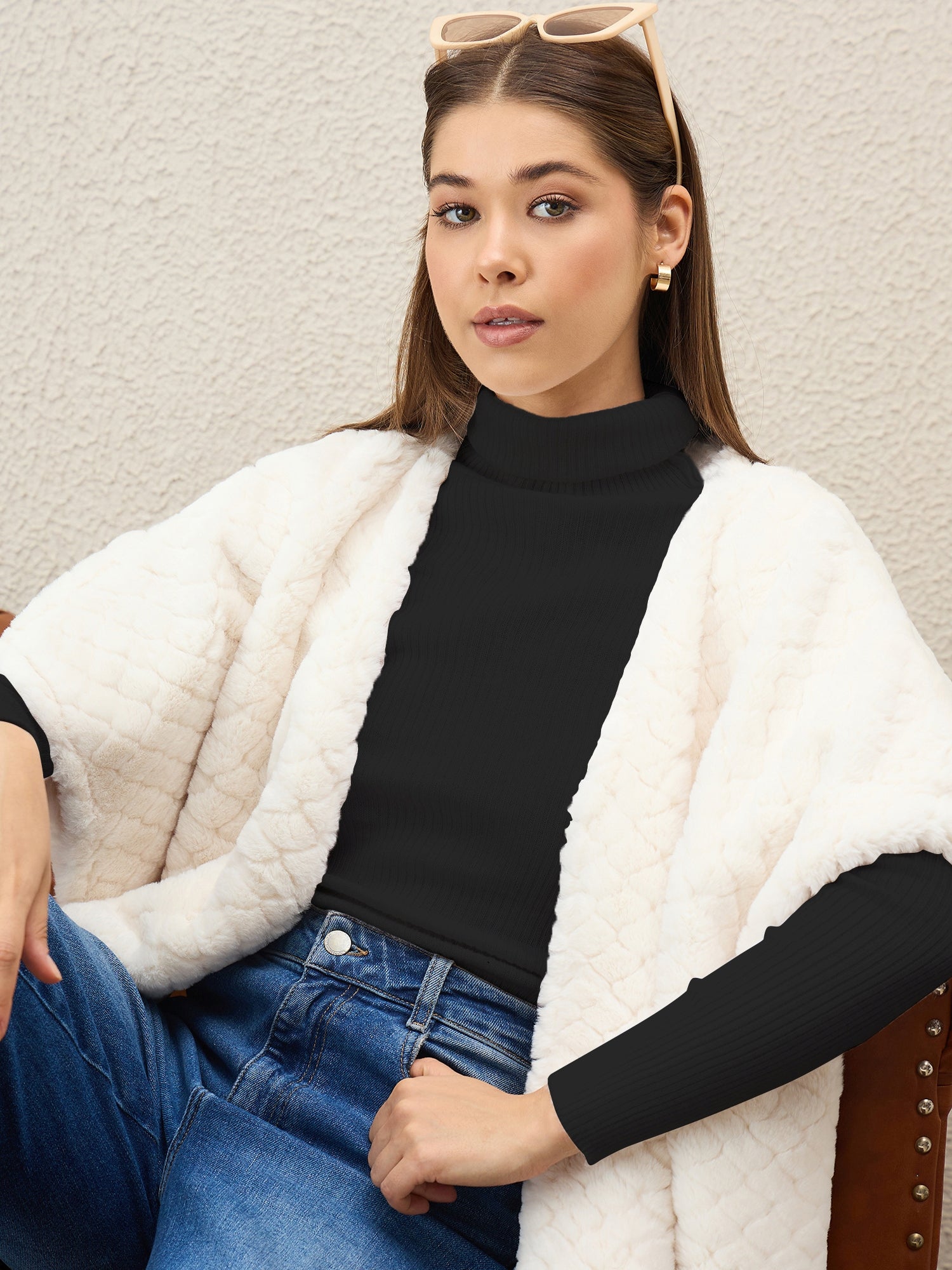 White Texture Fur Shrug
