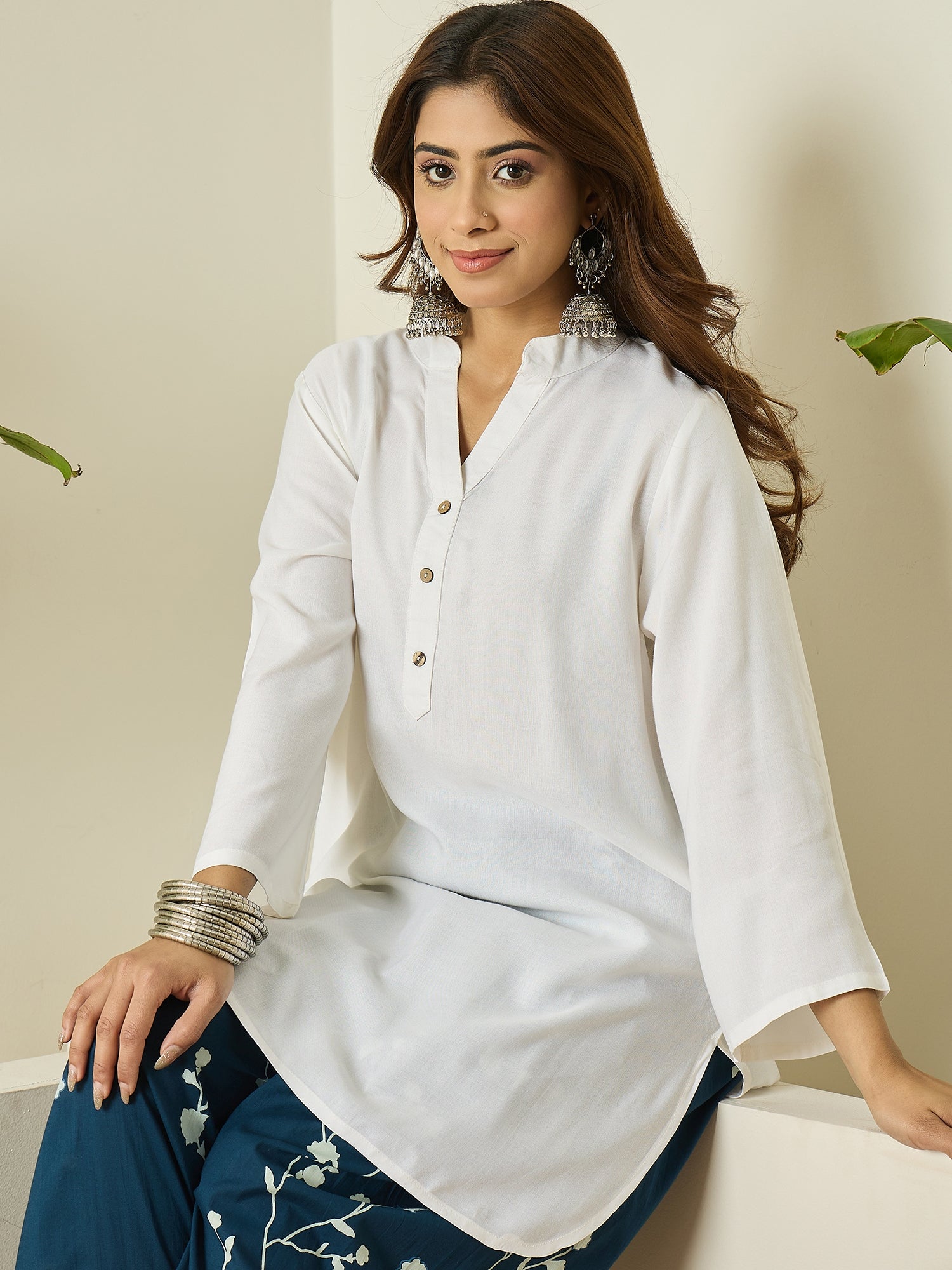 White Kurta Navy Floral Salwar Set