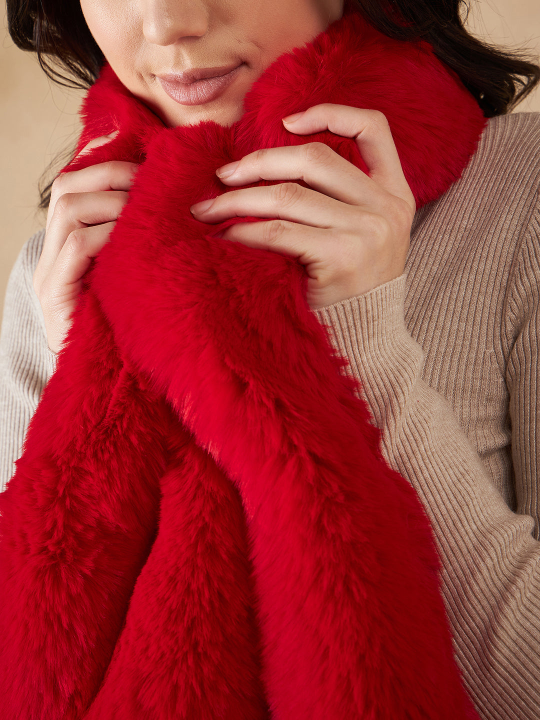 Cherry Red Faux Fur Neck Warmer