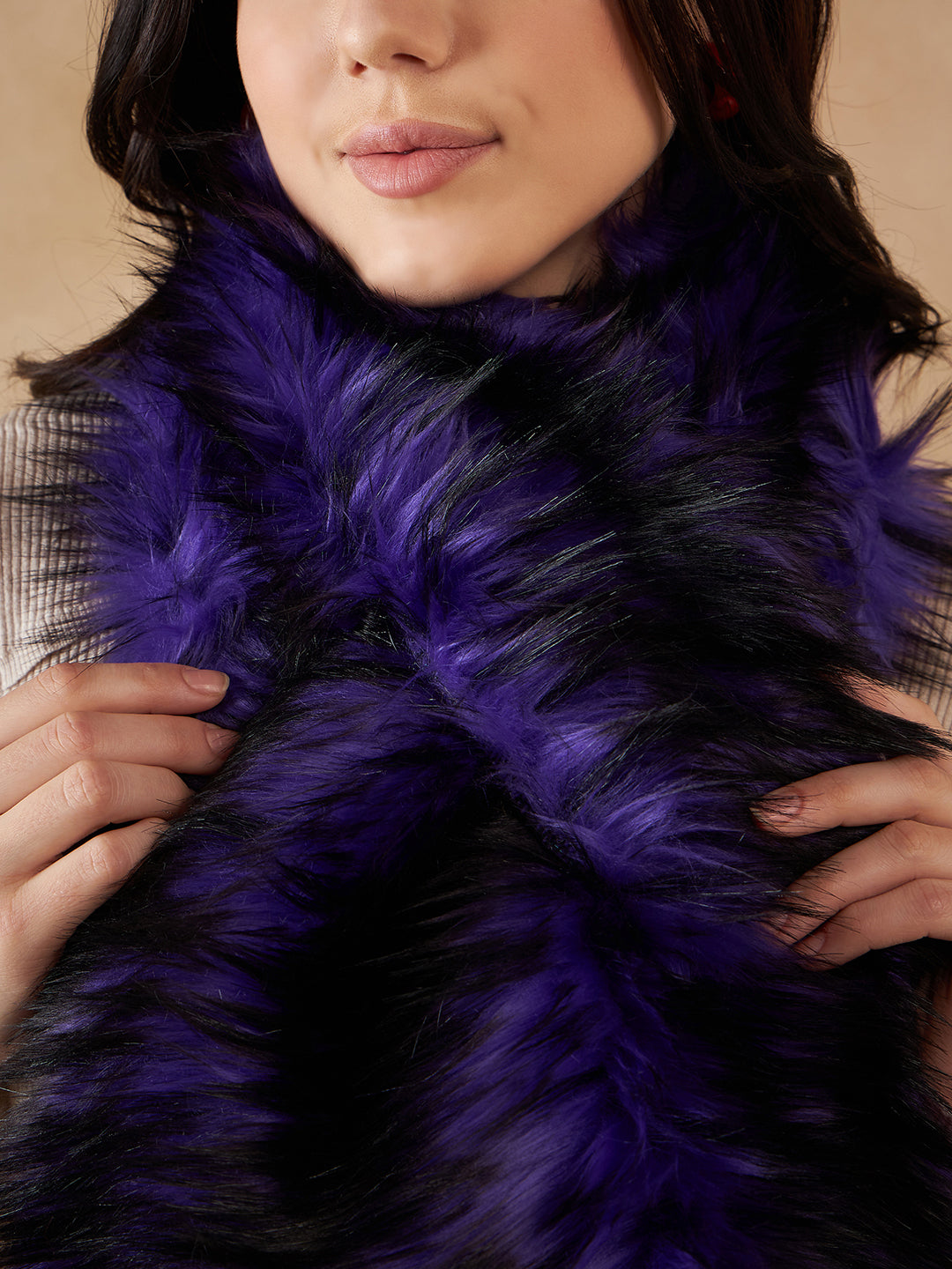 Purple Black Faux Fur Neck Warmer