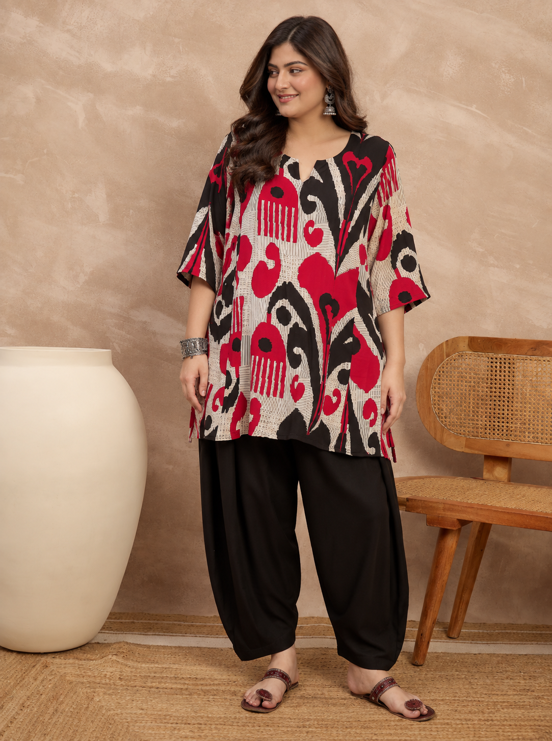 Beige Maroon Ikat Balloon Co-OdS
