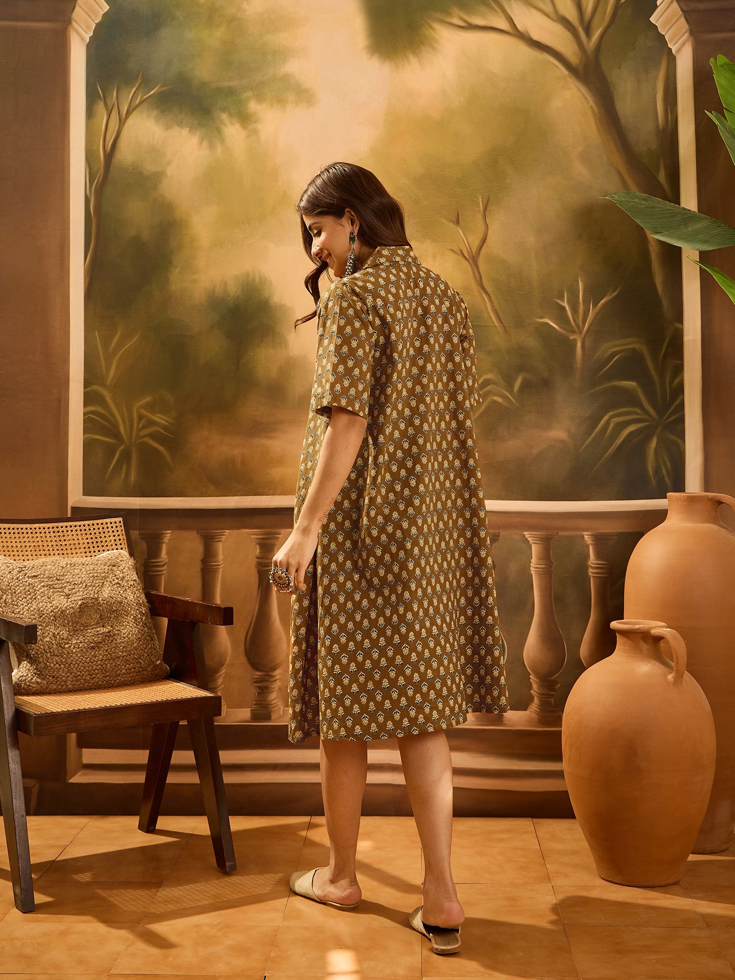 Dark Yellow Booti Collar Dress