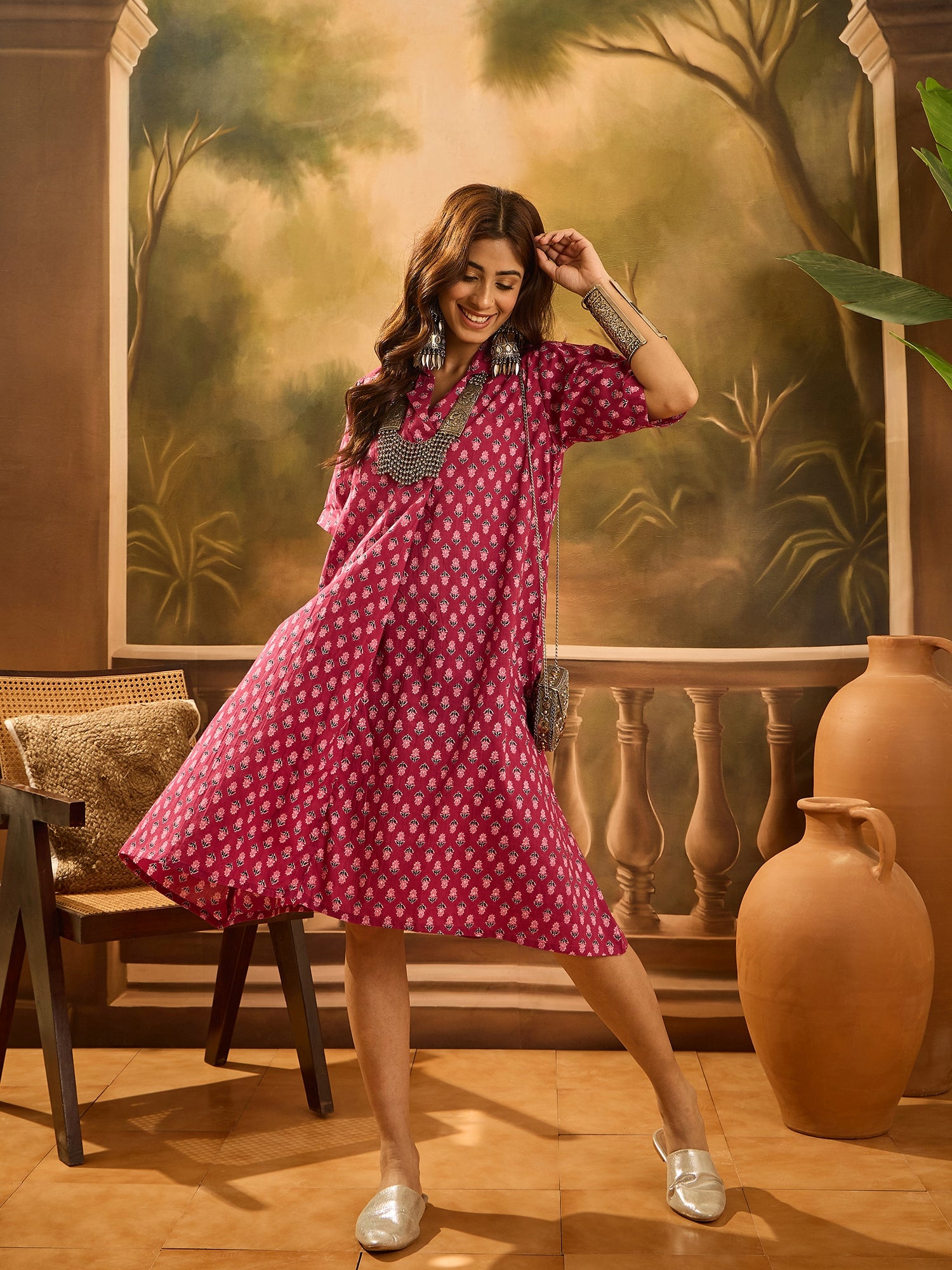 Dull Pink Booti Collar Dress