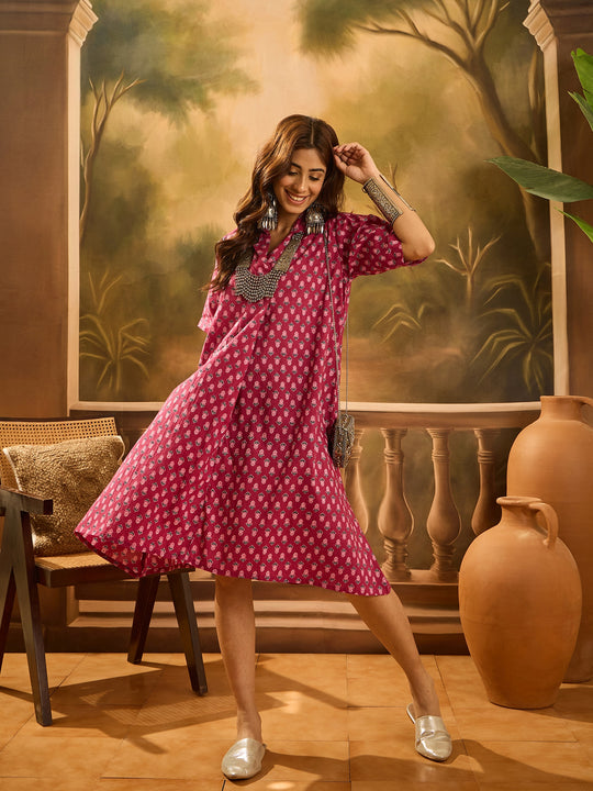 Dull Pink Booti Collar Dress