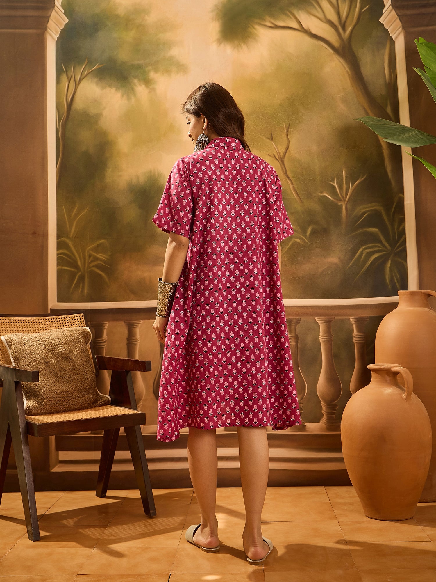 Dull Pink Booti Collar Dress