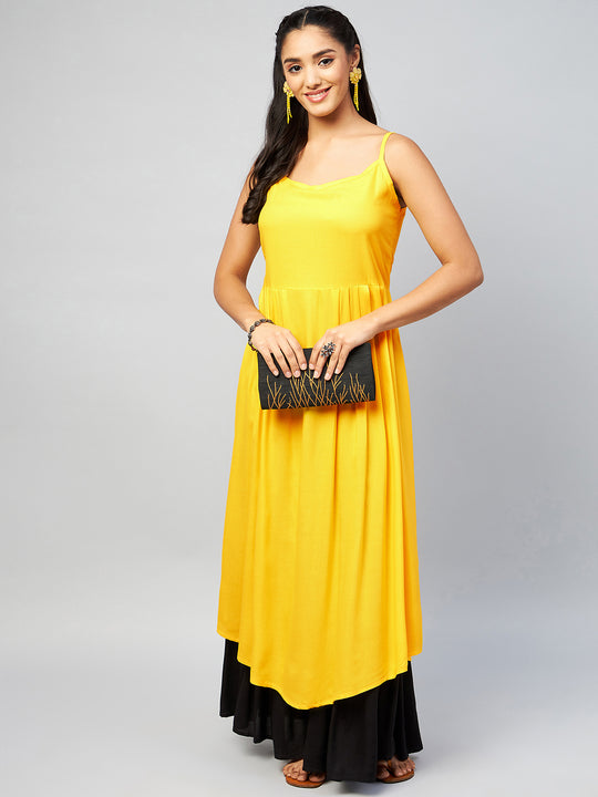 Solid Yellow Strappy Kurta