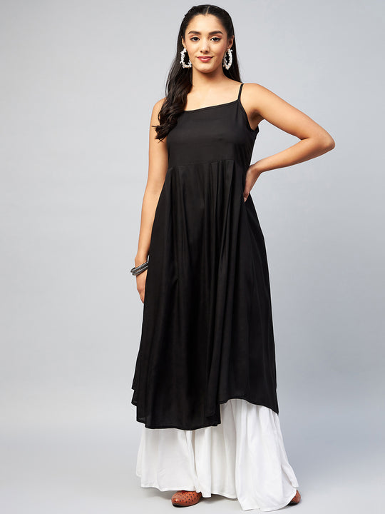 Solid Black Strappy Kurta