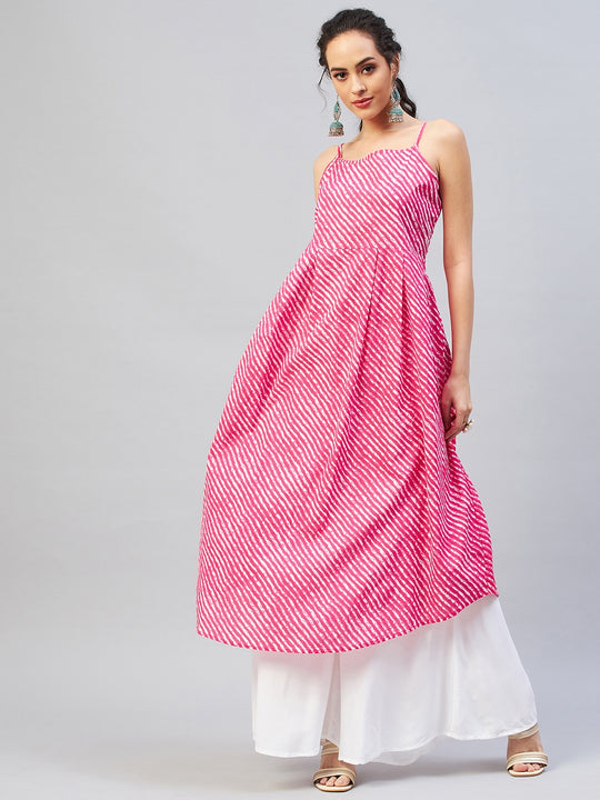 Pink Lehriya Strappy Kurta
