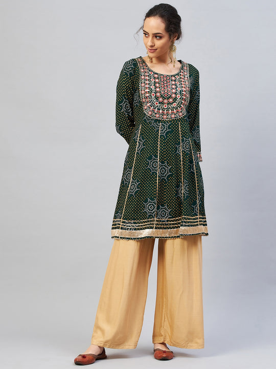 Green Gota Mirror Work Kurta