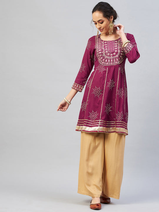 Wine Gota Mirror Kurta