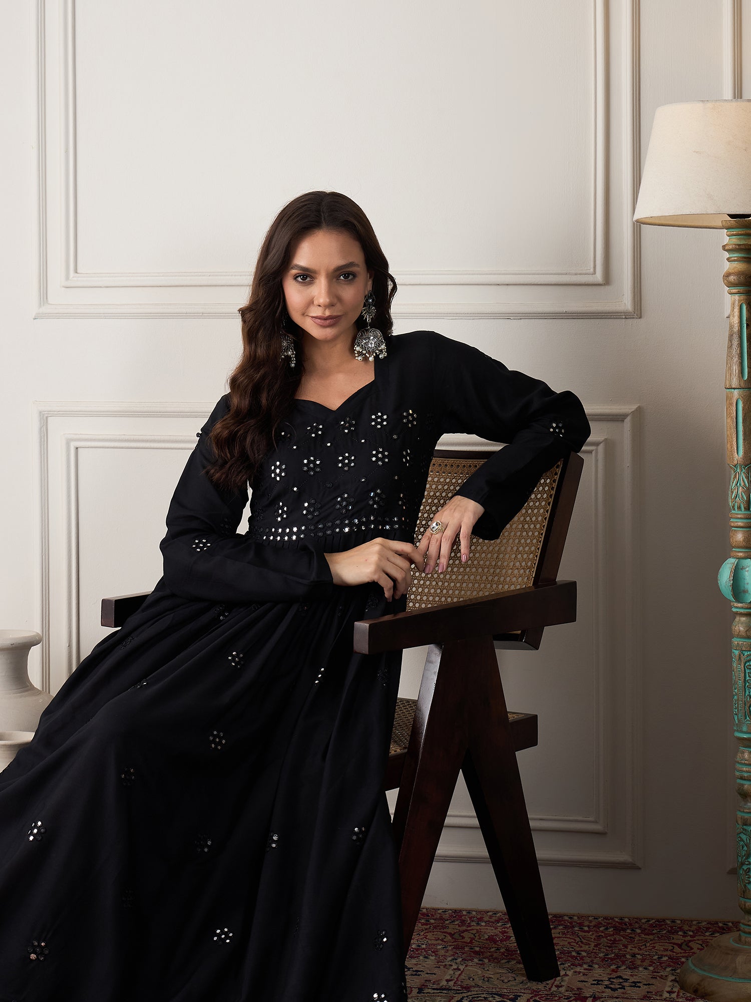 InWeave Black Mirror Work Long Anarkali Kurta S for Women InWeave Black Mirror Work Long Anarkali Kurta S for Women