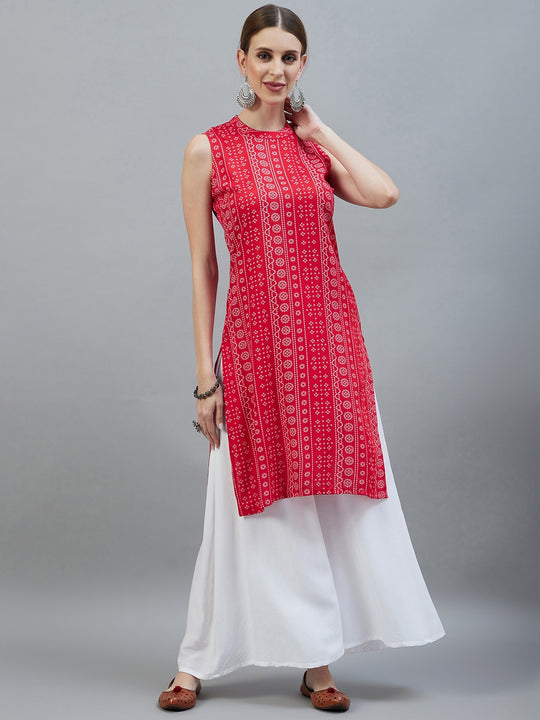 Red Bandhej Halter Kurta