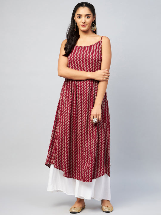 Maroon Zig Zag Print Strappy Kurta