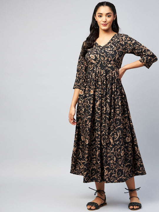 Black Jaal Print Long Anarkali Kurta
