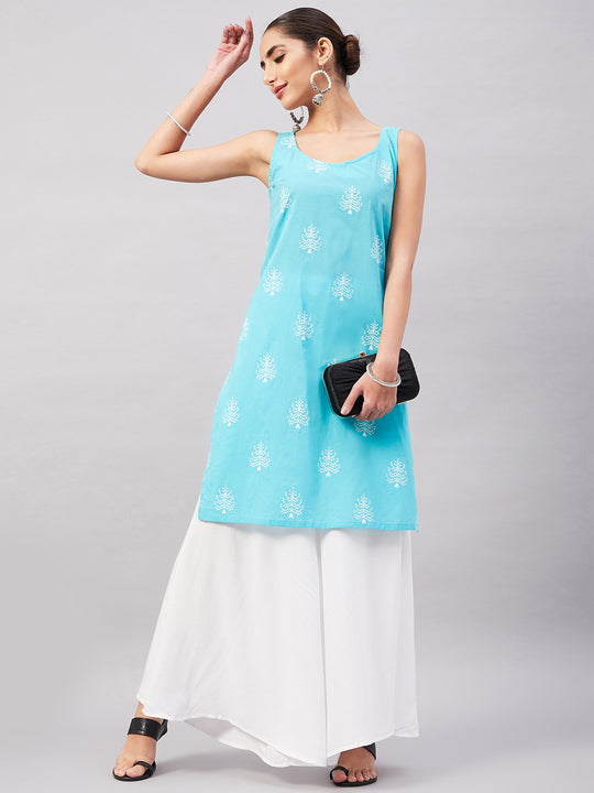 Sea Blue Straight W/U Kurta