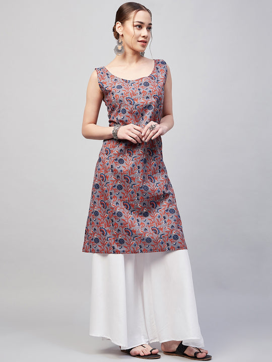 Grey Kalamkari Straight W/U Kurta