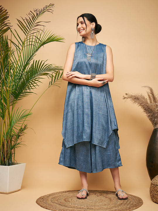 Blue Lurex Short Kurta