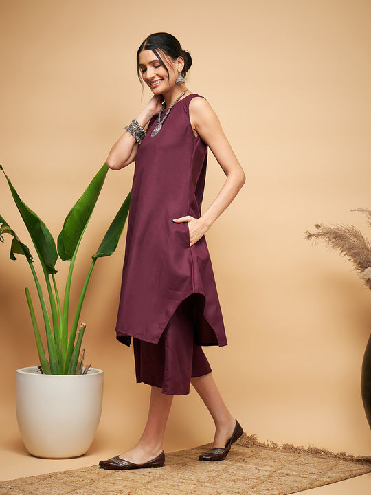 Wine Solid Short Kurta