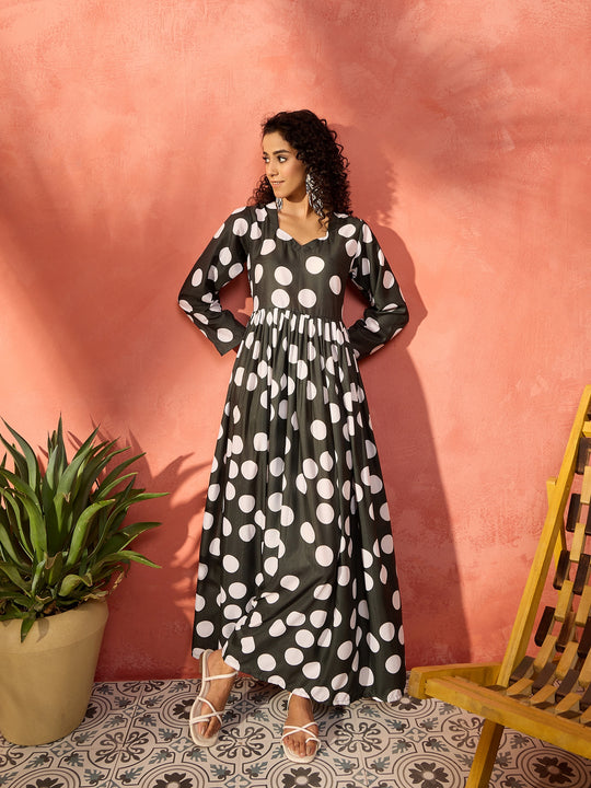 Black Forest W Dot Sweetheart Neck Long Anarkali Kurta