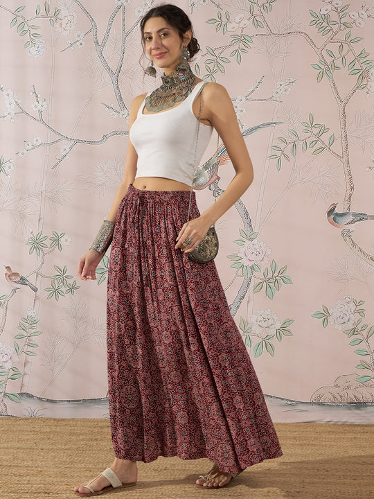 MAROON  NAVY AJRAKH FR SKIRT