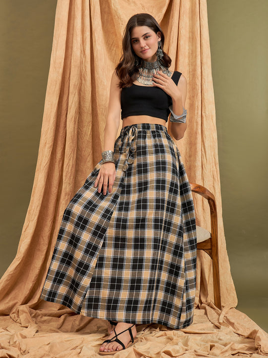 Black Beige Check Skirt