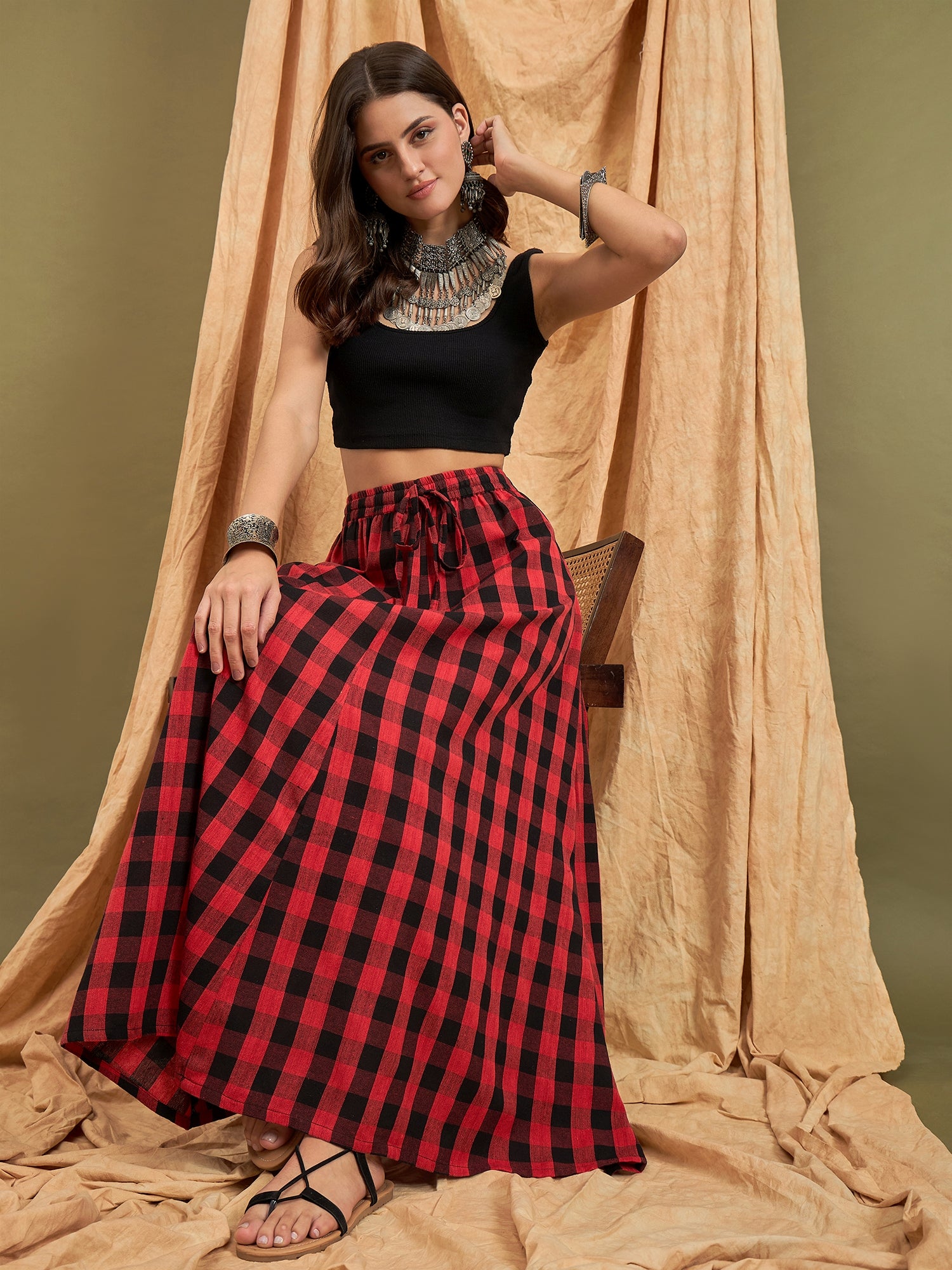 Black Red Check Skirt InWeave - Main Image