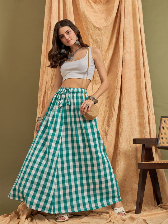Light Blue Big Check Skirt