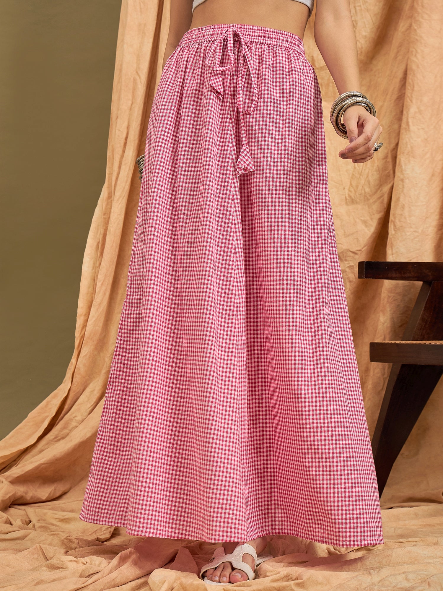 Maxi Skirt Red Plaid Skirt Pink Pink Small Check Skirt