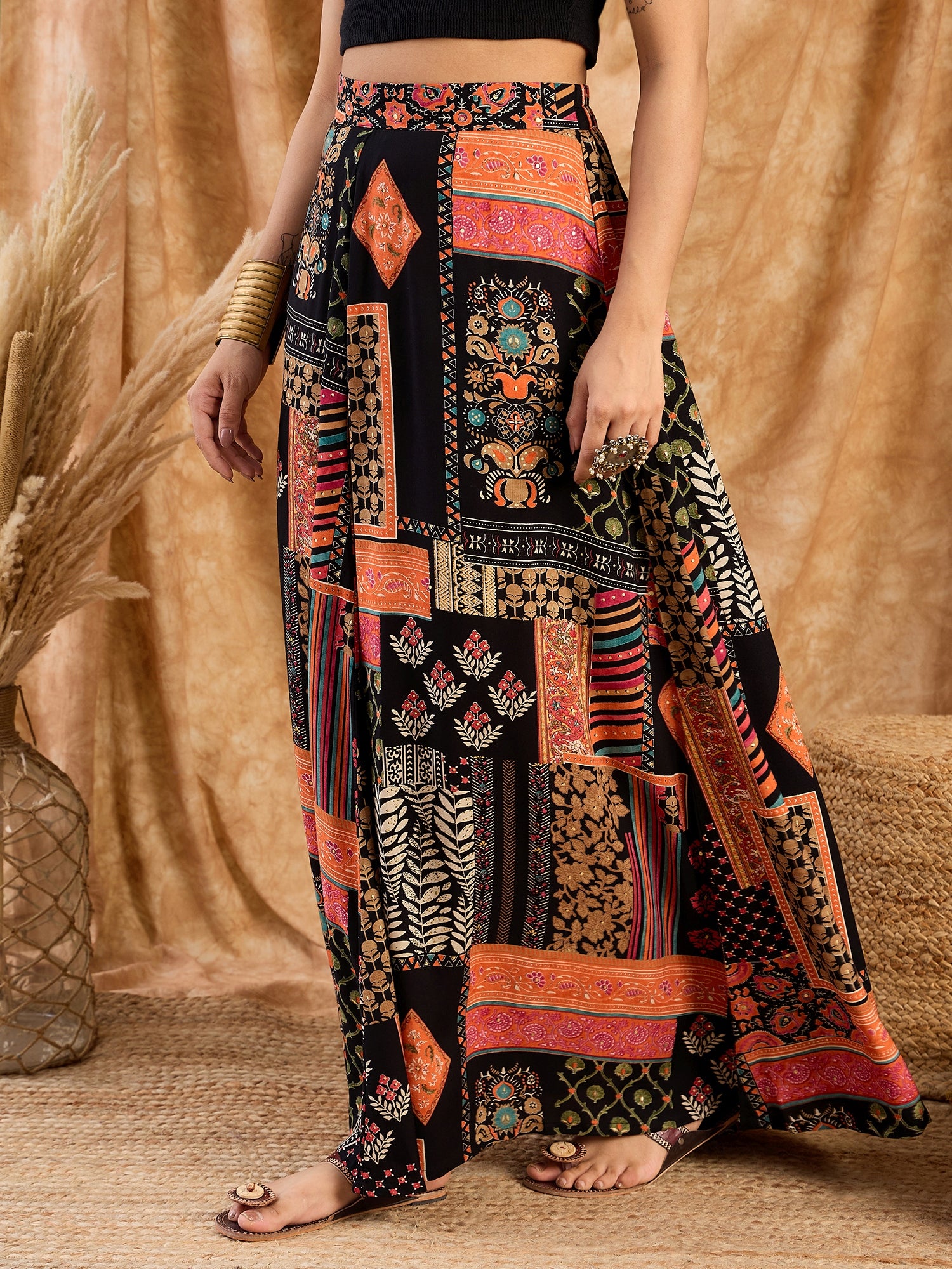 Black Multi A Line Skirt