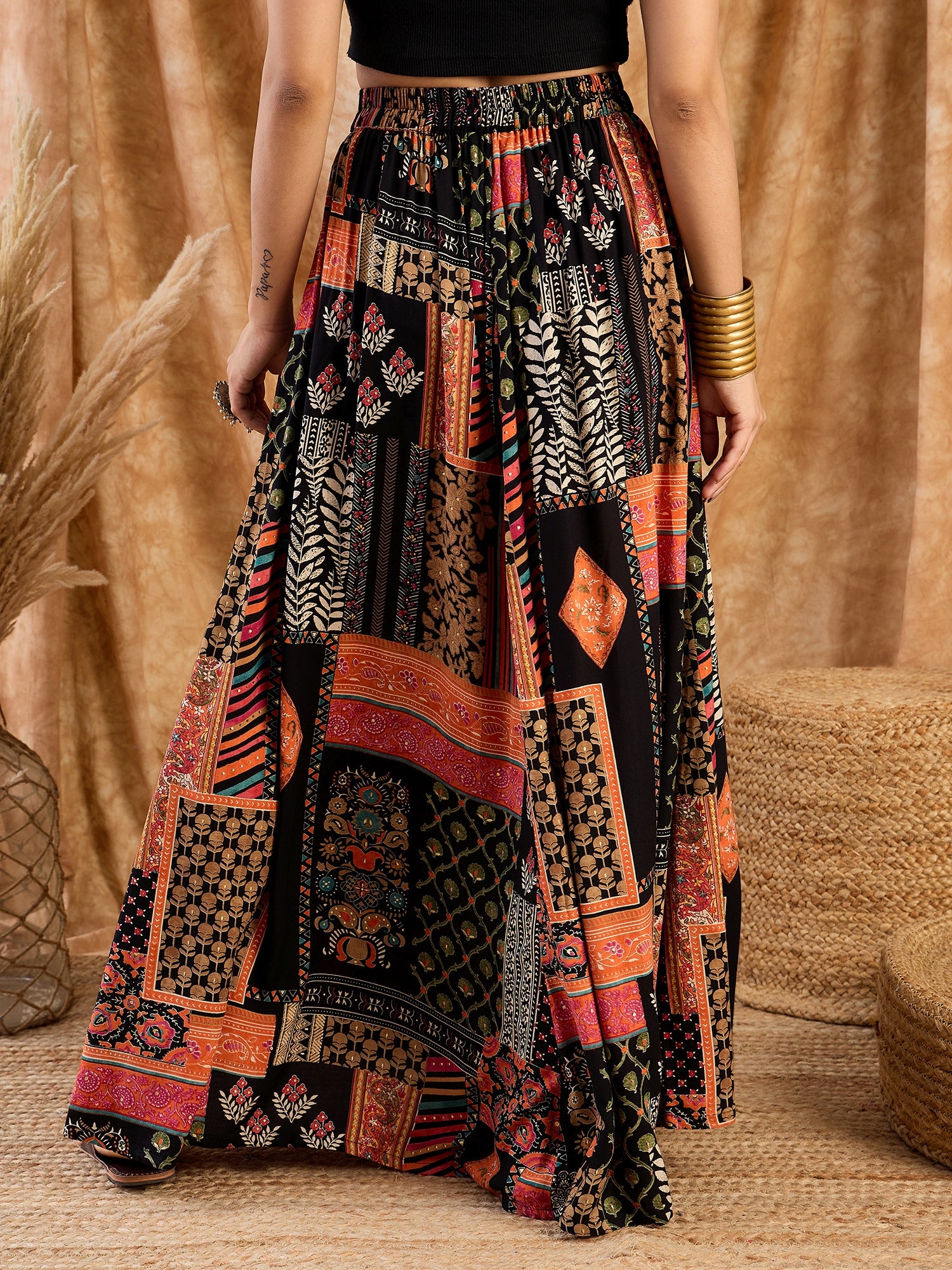 Black Multi A Line Skirt