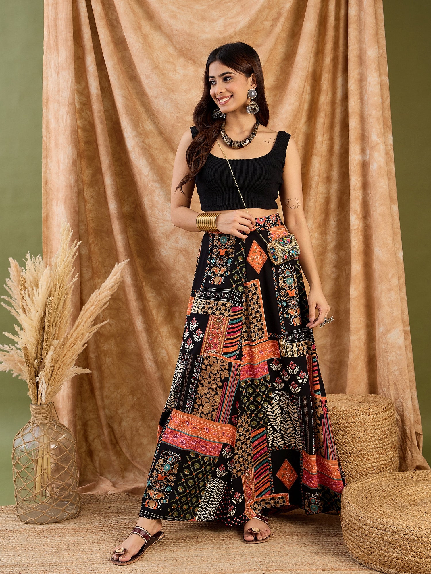 Black Multi A Line Skirt