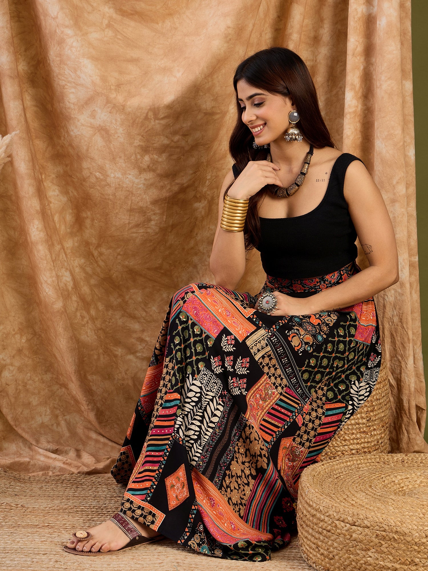 Black Multi A Line Skirt