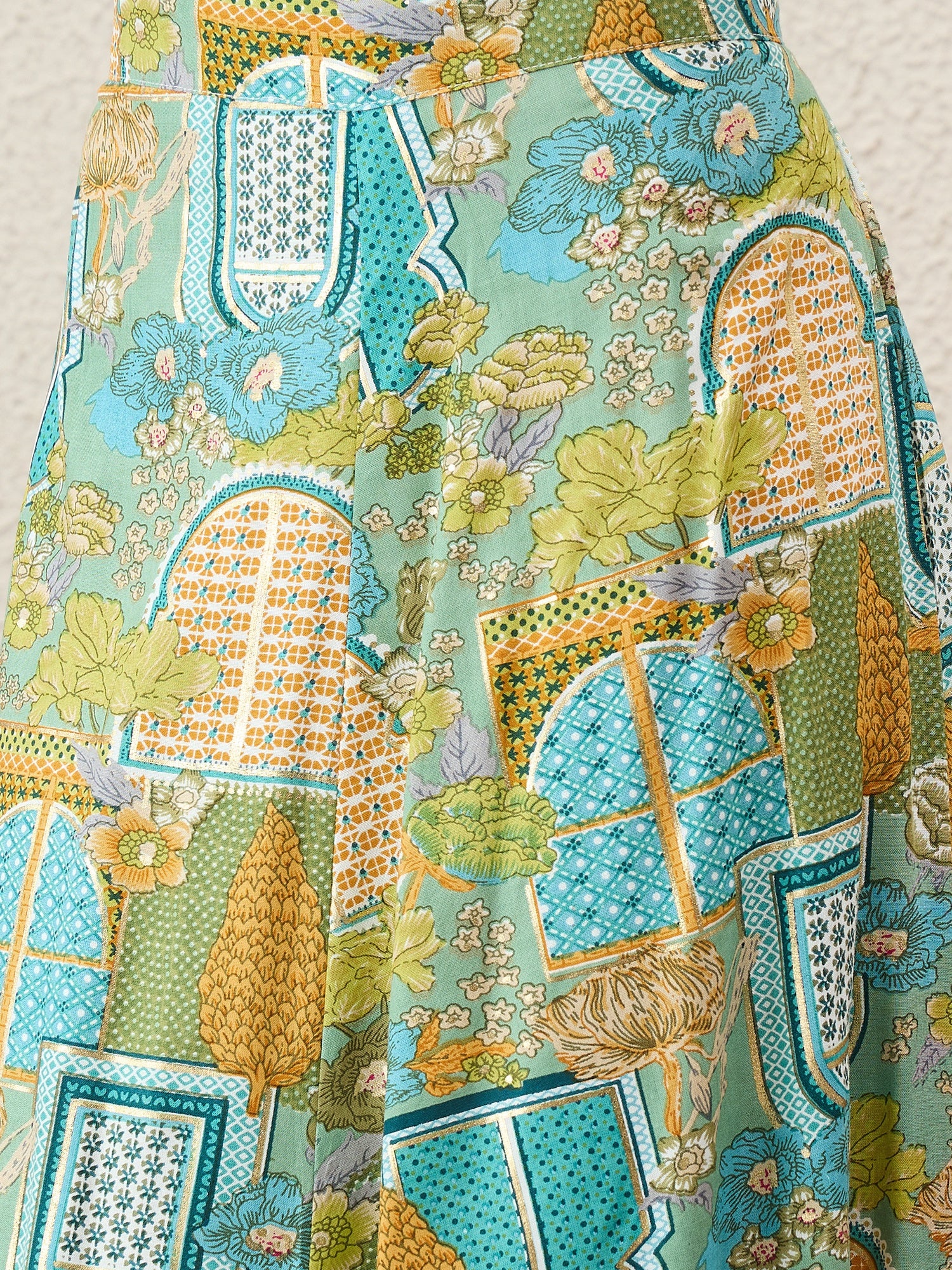 Pear Green Window Print A-Line Skirt