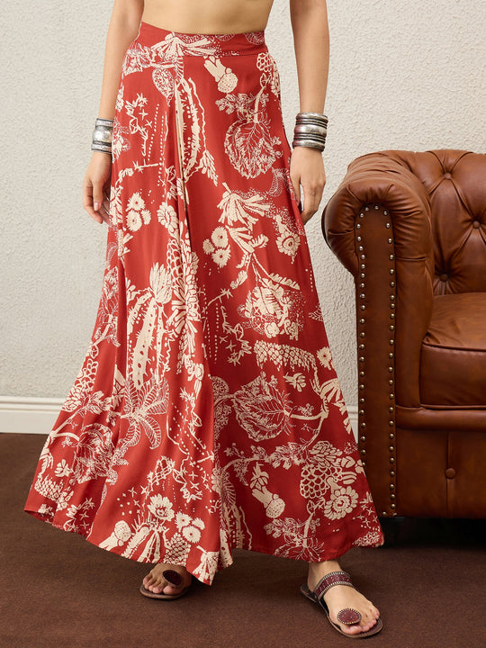 Rust Beige Foil A-Line Skirt