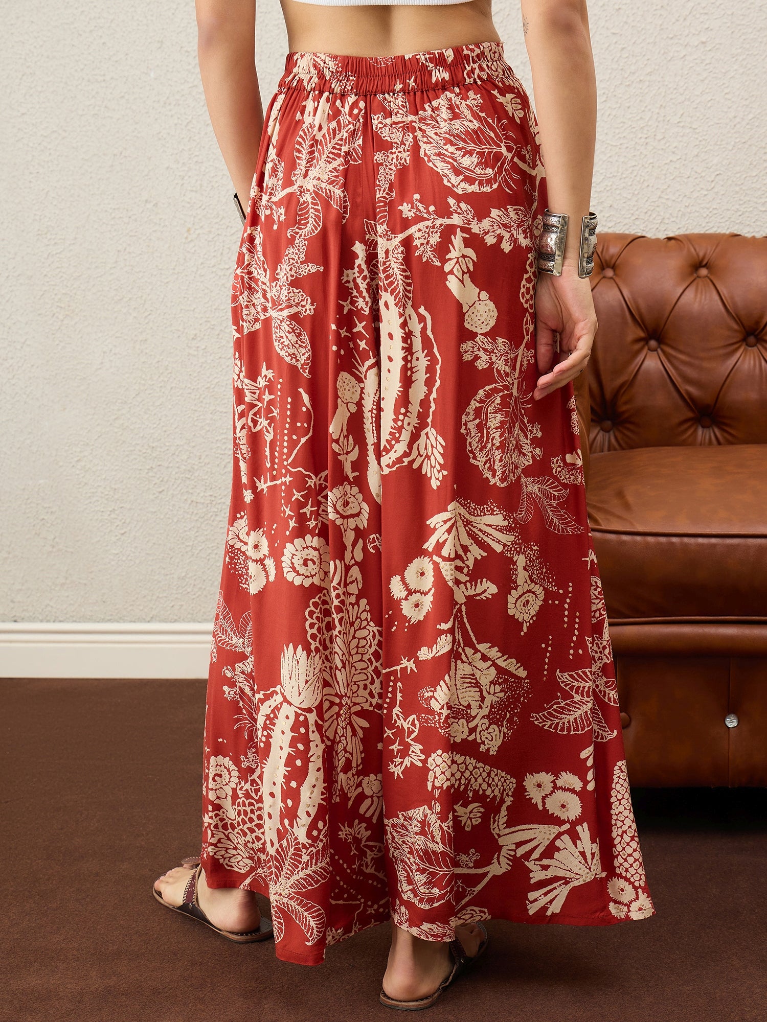 Rust Beige Foil A-Line Skirt