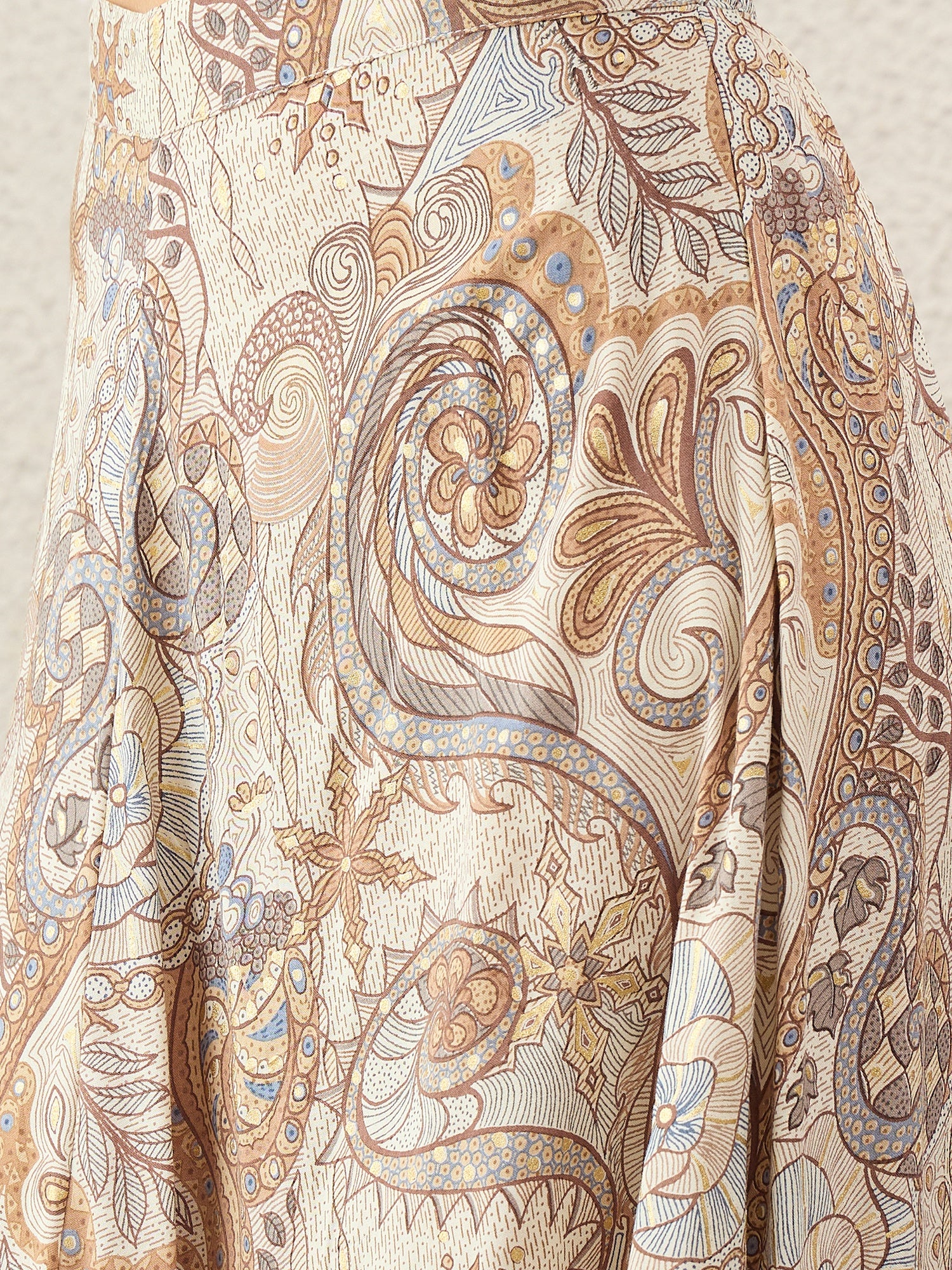 Beige Paisley Flower A-Line Skirt