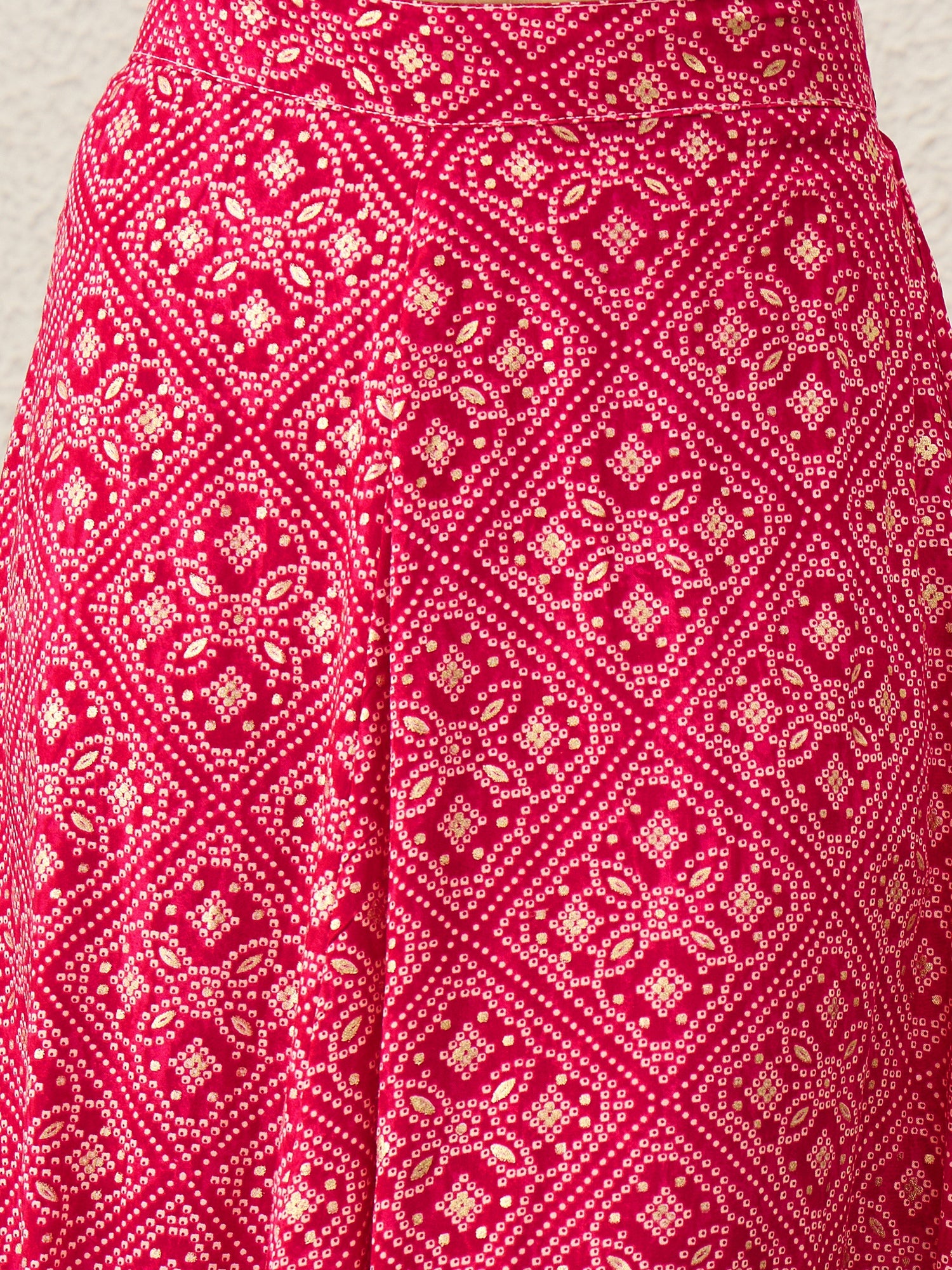 Rani Pink Bandhej Foil A-Line Skirt