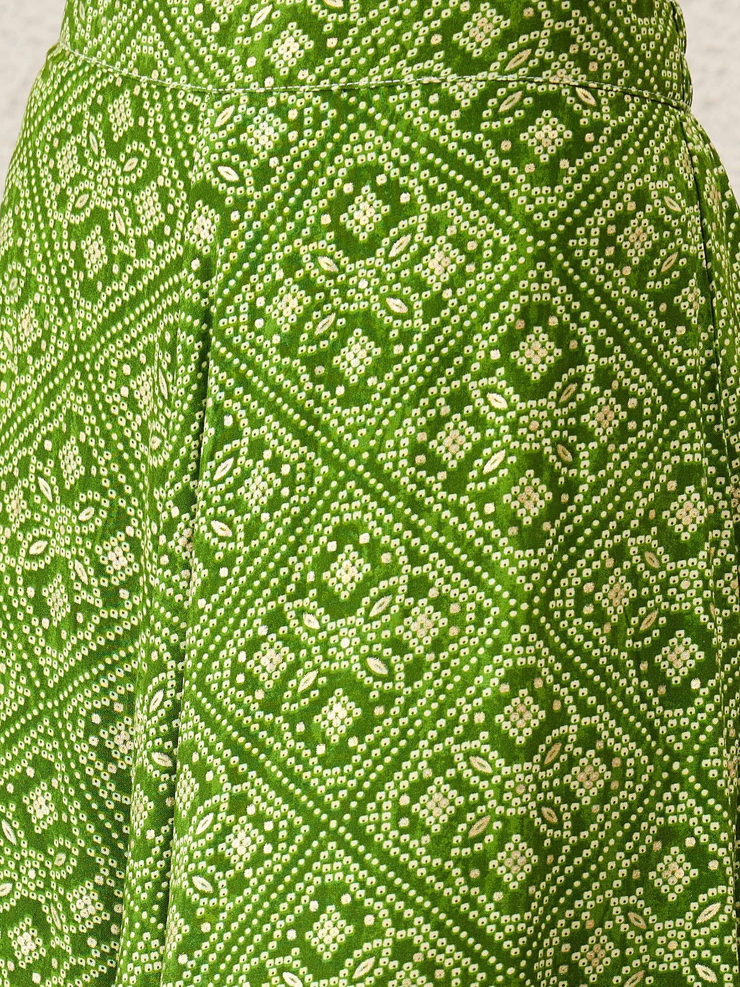 Olive Green Bandhej Foil A-Line Skirt