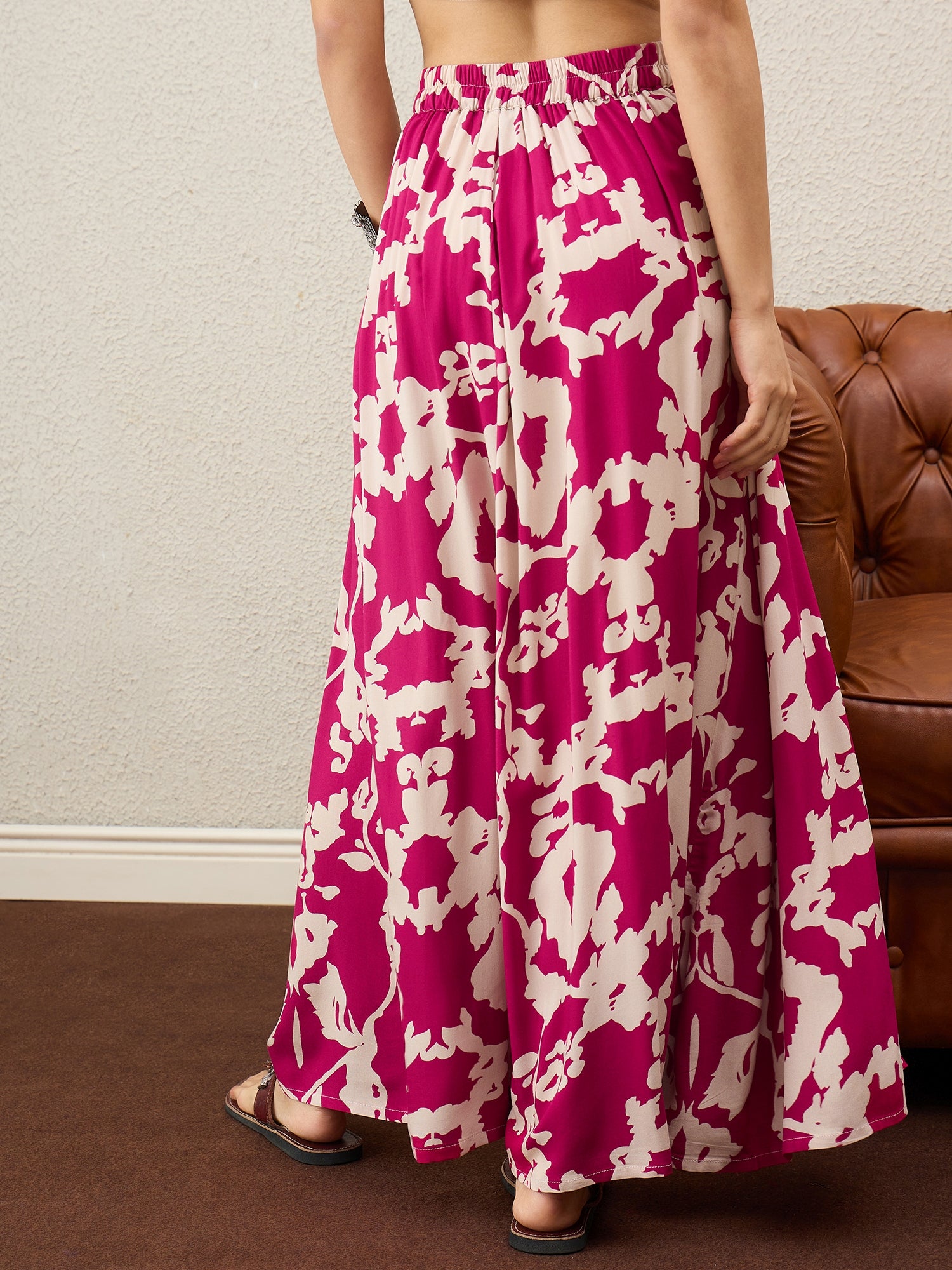 Jam Pink Beige Print A-Line Skirt