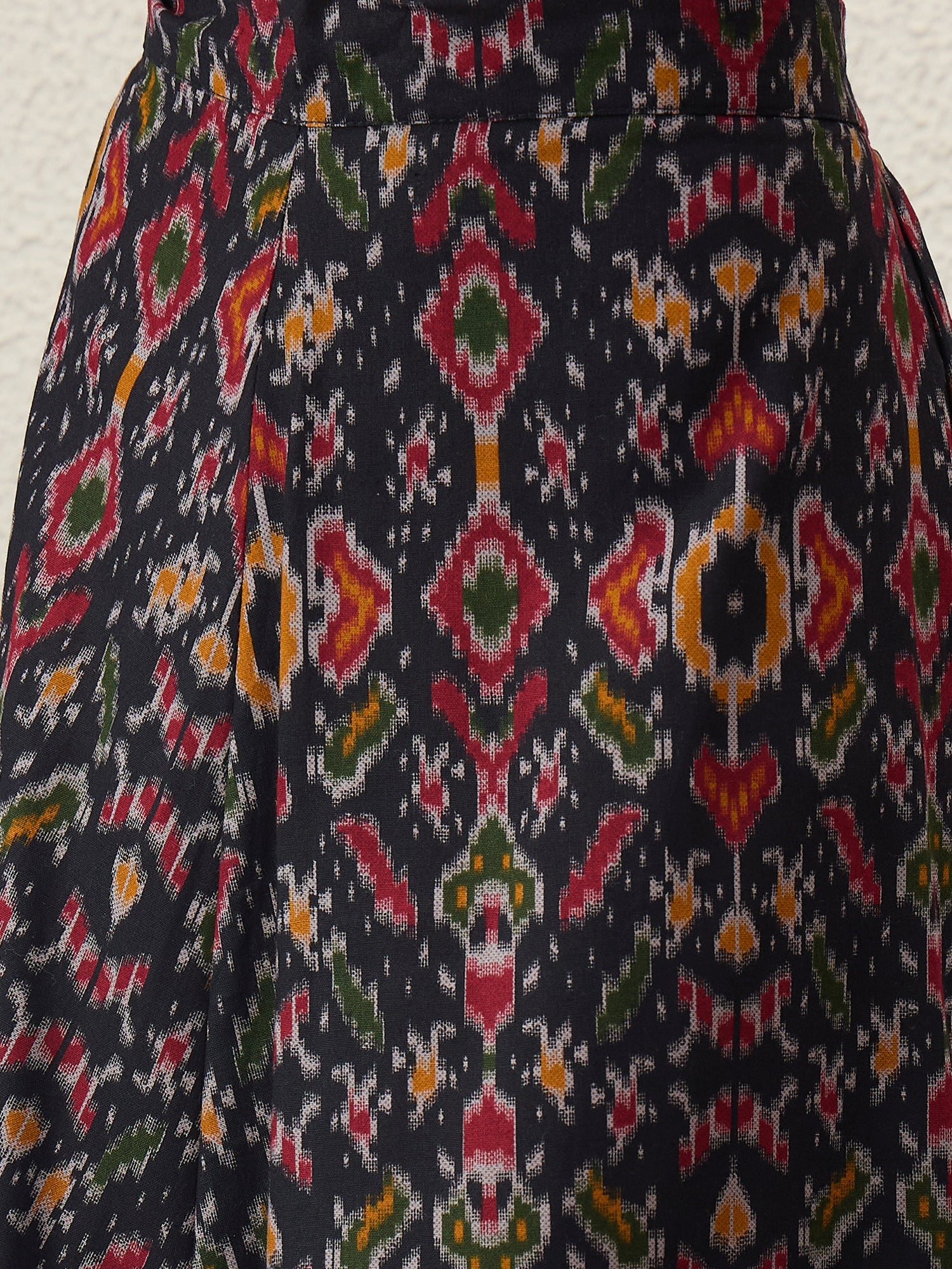 Black Ikkat Print A-Line Skirt