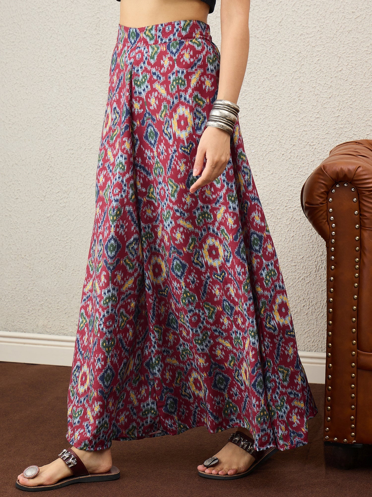 Abstract Ikkat Print A-Line Skirt