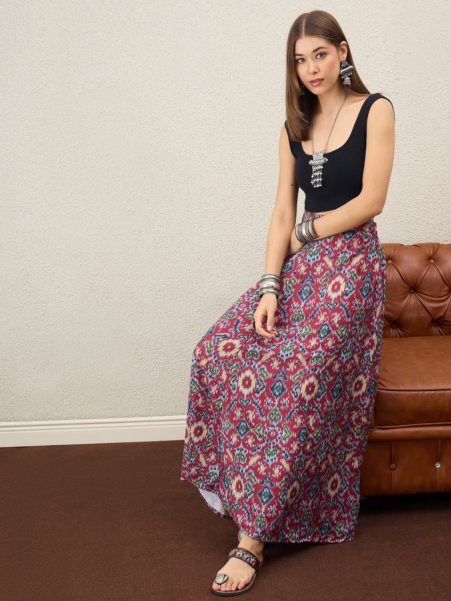 Abstract Ikkat Print A-Line Skirt
