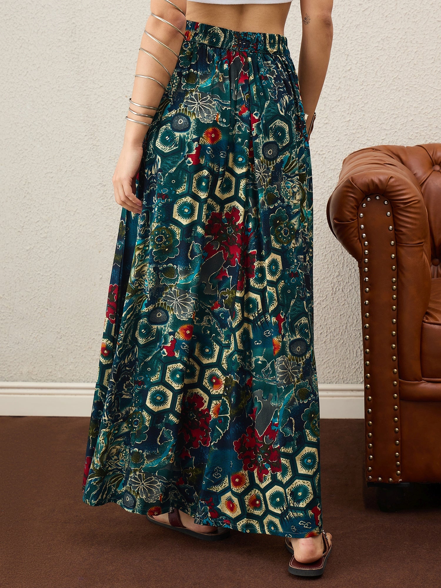 Dark Teal Foil A-Line Skirt